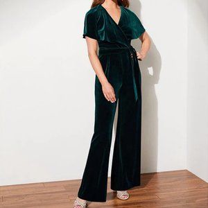 Alex Marie Green Velvet Jumpsuit Size 10